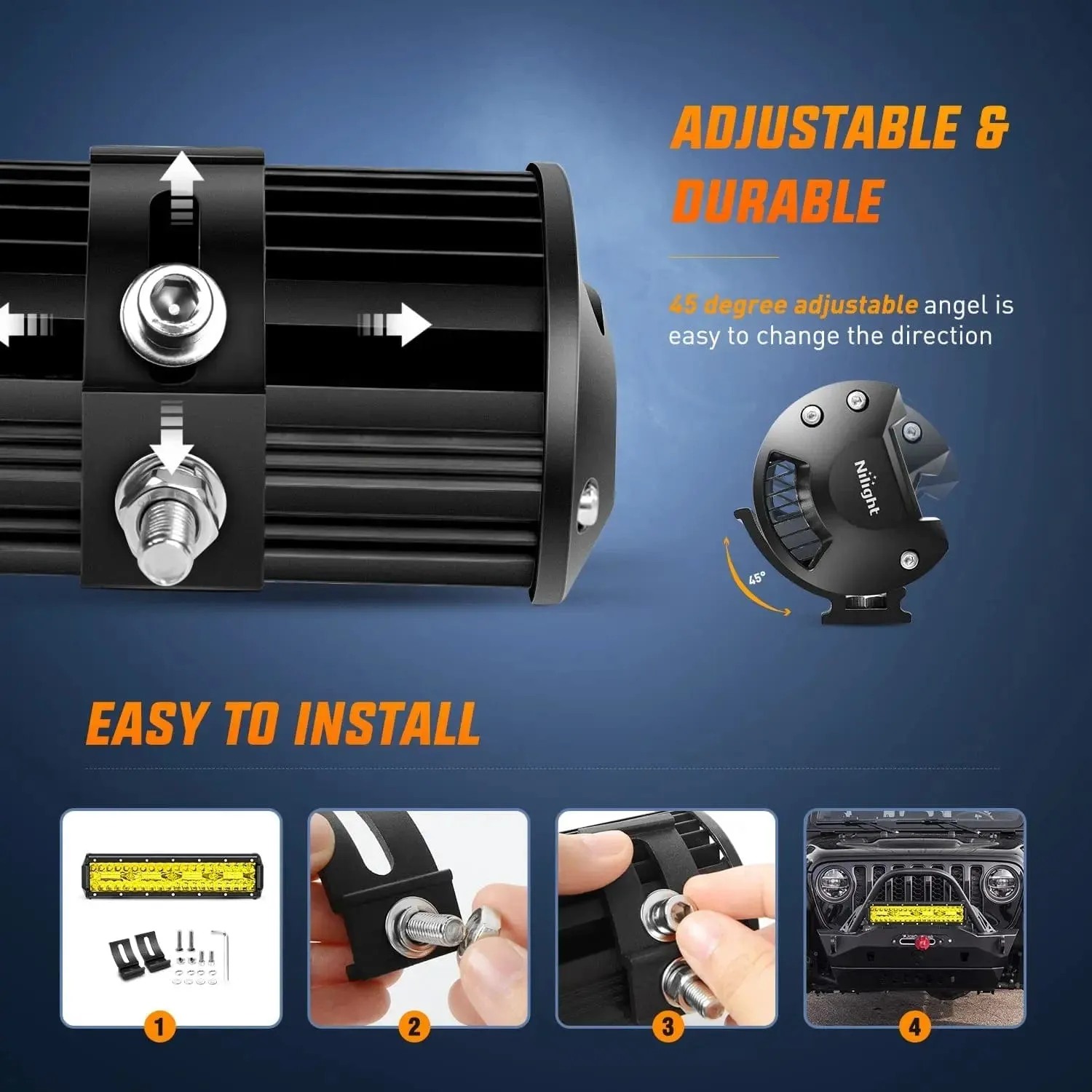 12 Inch 240W Triple Row Spot/Flood Amber LED Light Bar Kit | 16AWG Wire 3Pin Switch