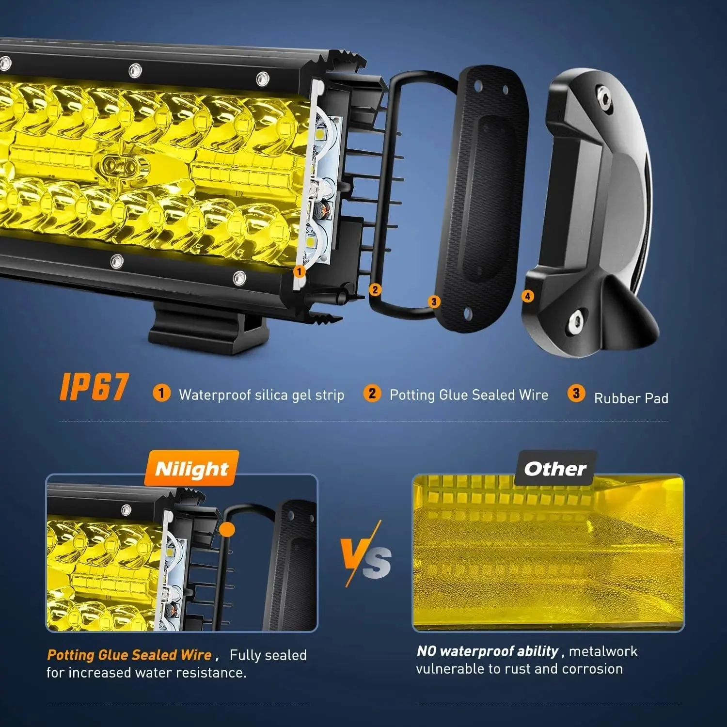 12 Inch 240W Triple Row Spot/Flood Amber LED Light Bar Kit | 16AWG Wire 3Pin Switch