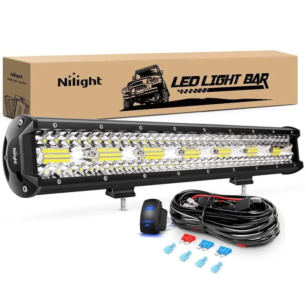 20 Inch 420W 42000LM Triple Row Spot Flood LED Light Bar | 16AWG Wire 5Pin Switch