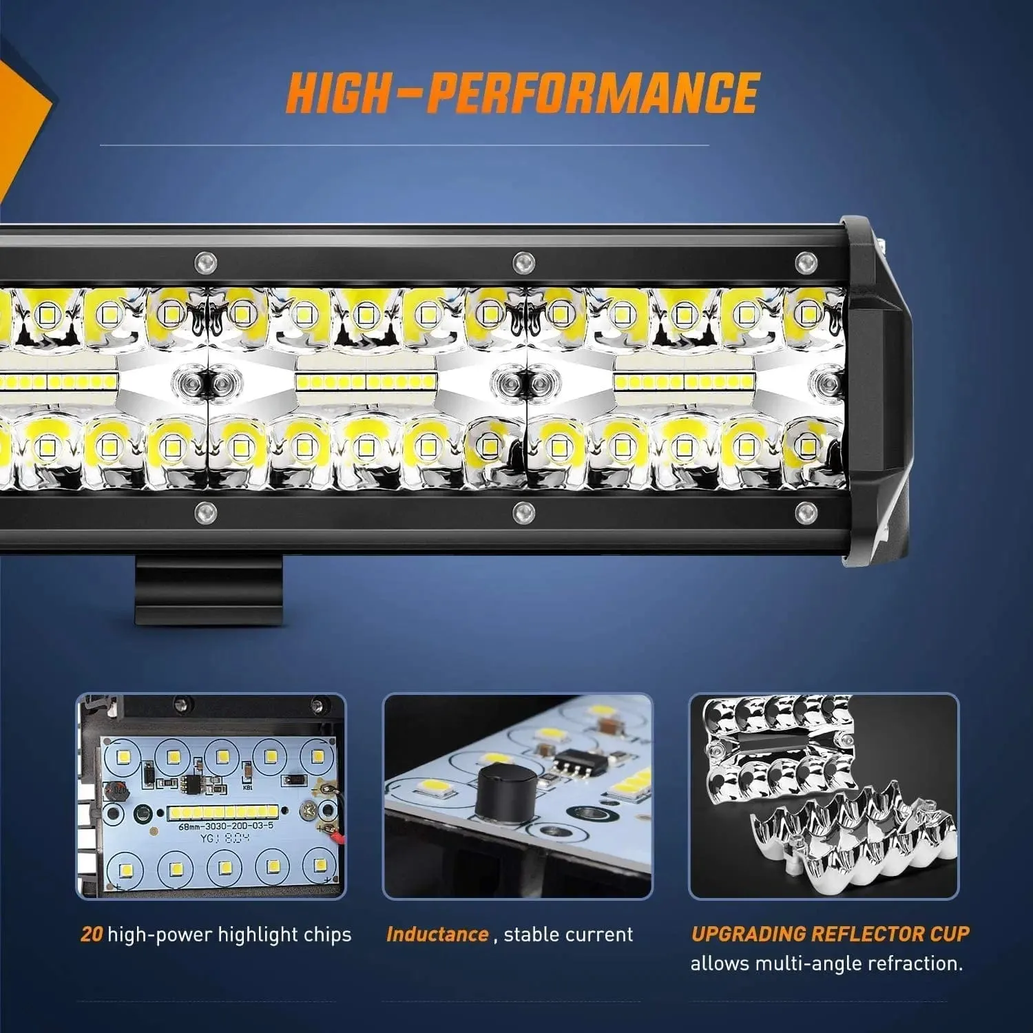 20 Inch 420W 42000LM Triple Row Spot Flood LED Light Bar | 16AWG Wire 5Pin Switch
