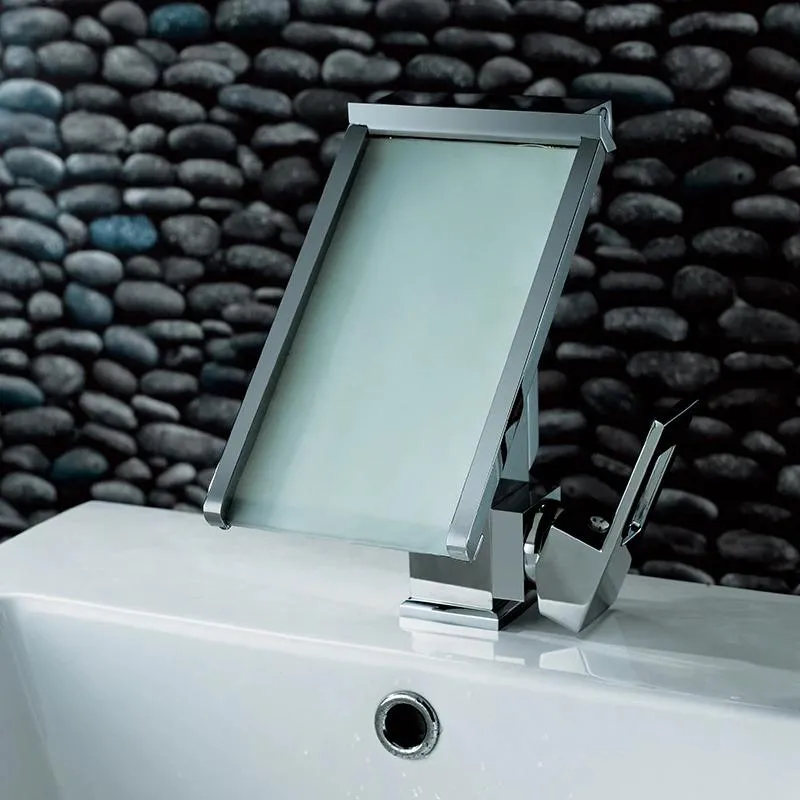 3 Color Changing LED Temperature Sensor Waterfall Basin Faucet