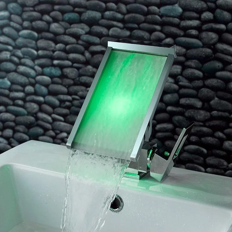 3 Color Changing LED Temperature Sensor Waterfall Basin Faucet
