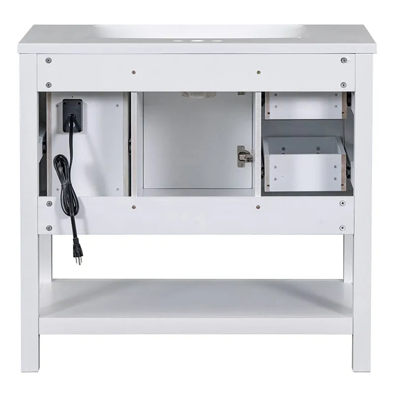36-Inch Freestanding Drawer Bathroom Vanity with Resin Sink and USB Charging