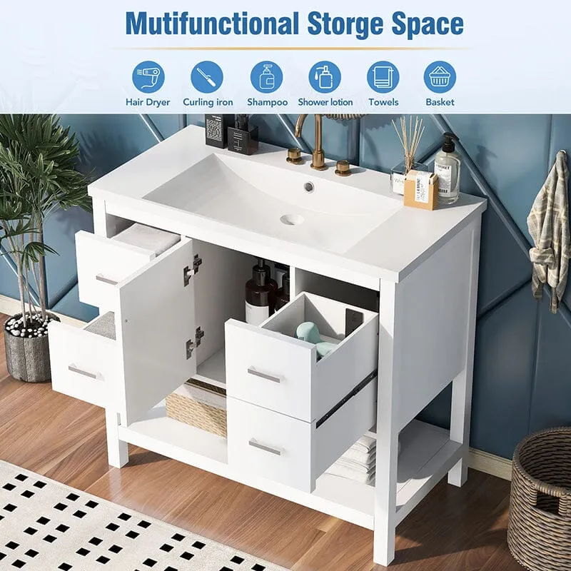 36-Inch Freestanding Drawer Bathroom Vanity with Resin Sink and USB Charging