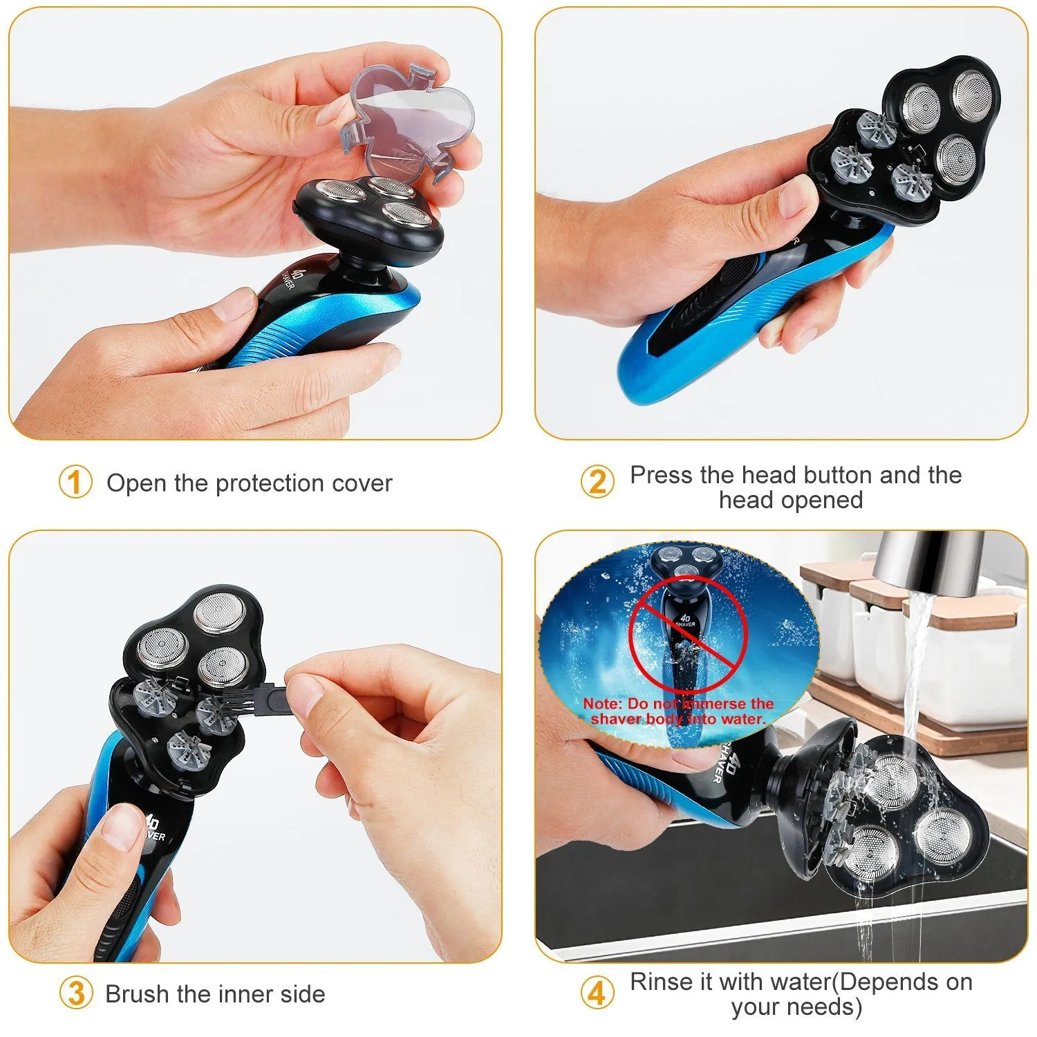 4-in-1 Electric Shaver for Men, IPX7 Waterproof, Cordless Rechargeable Razor