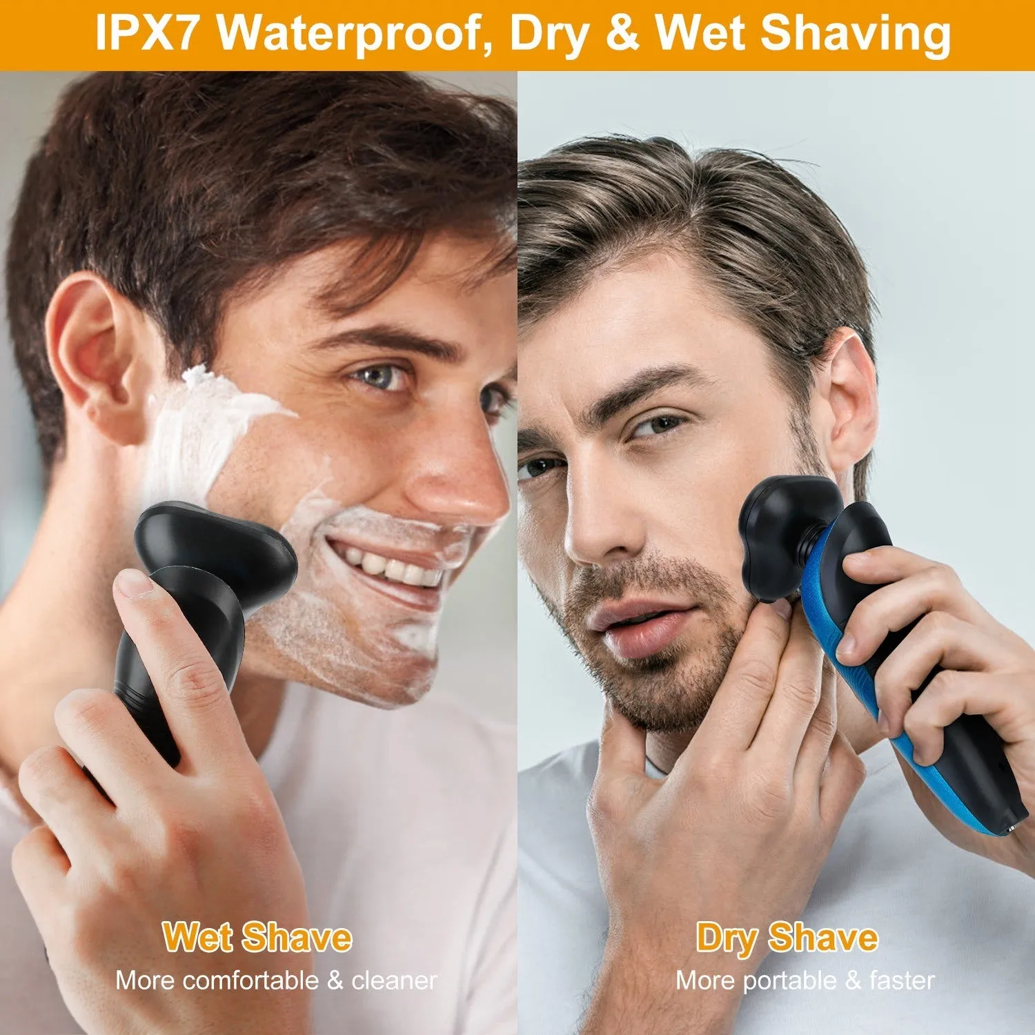 4-in-1 Electric Shaver for Men, IPX7 Waterproof, Cordless Rechargeable Razor