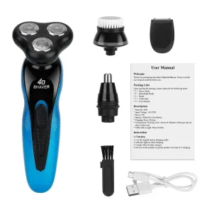 4-in-1 Electric Shaver for Men, IPX7 Waterproof, Cordless Rechargeable Razor
