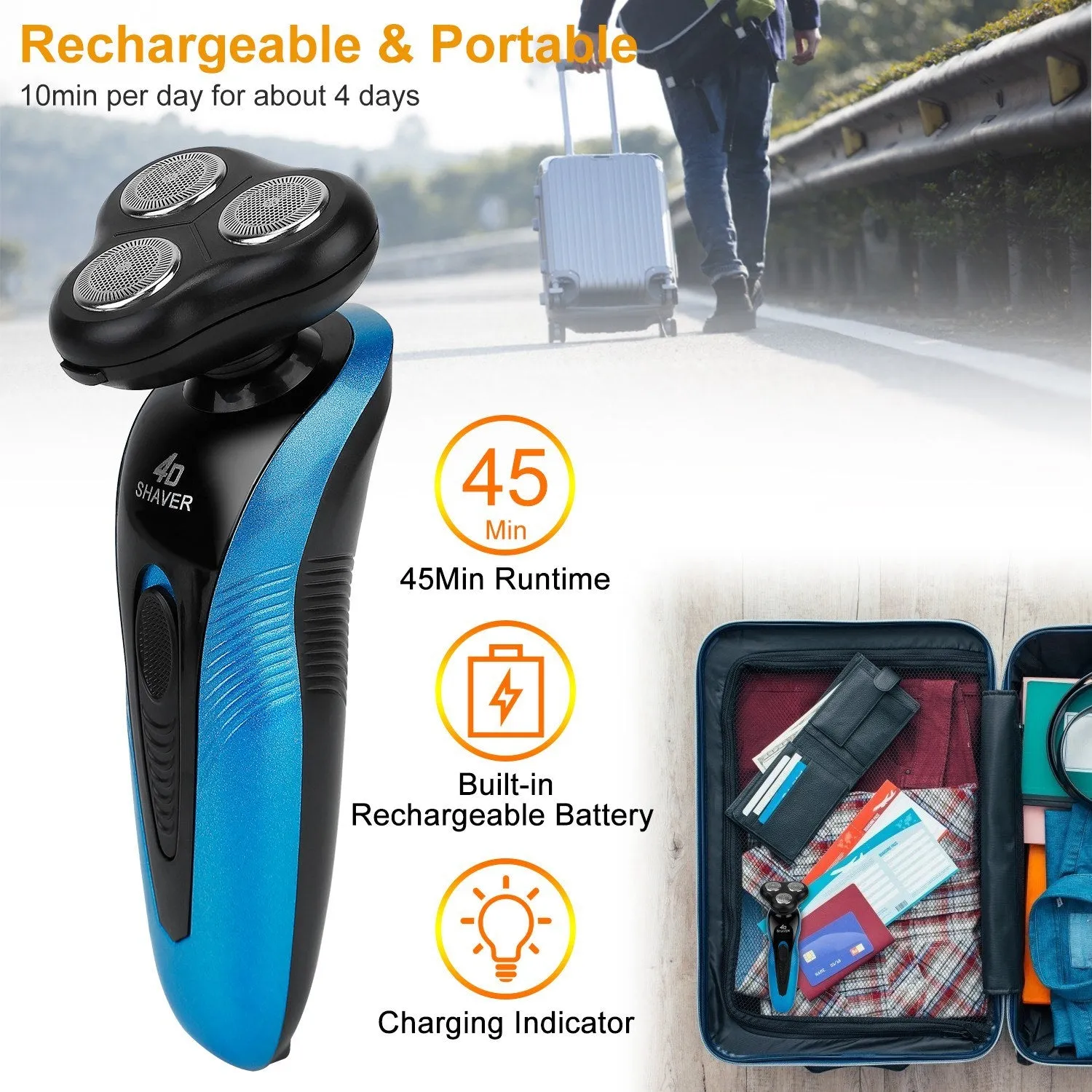 4-in-1 Electric Shaver for Men, IPX7 Waterproof, Cordless Rechargeable Razor