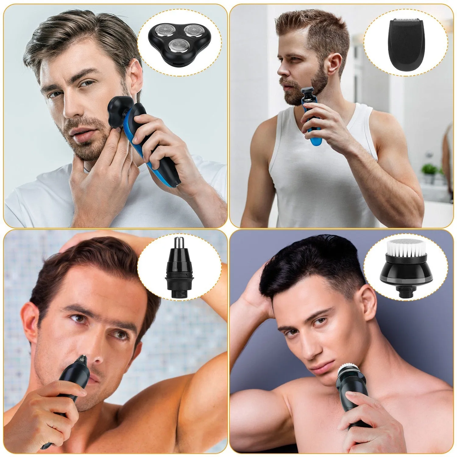4-in-1 Electric Shaver for Men, IPX7 Waterproof, Cordless Rechargeable Razor