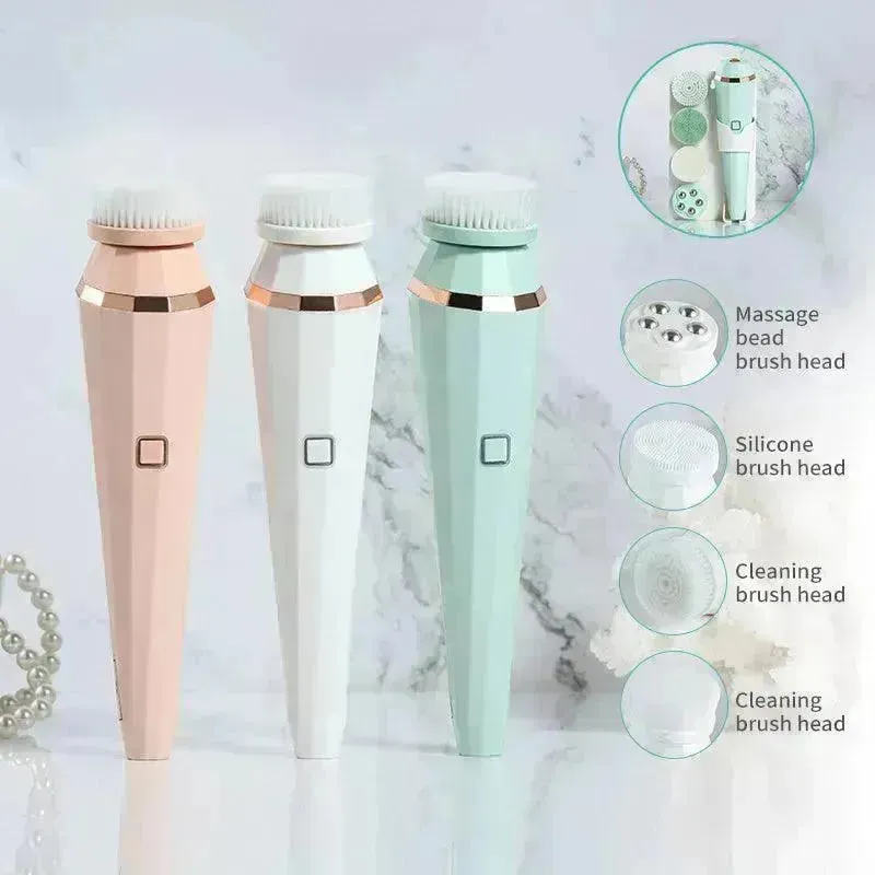 4 In 1 USB Rechargeable Electric Facial Cleansing Brush Soft Skin Care Portable Massager Face Brush Deep Cleaning Device