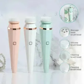 4 In 1 USB Rechargeable Electric Facial Cleansing Brush Soft Skin Care Portable Massager Face Brush Deep Cleaning Device
