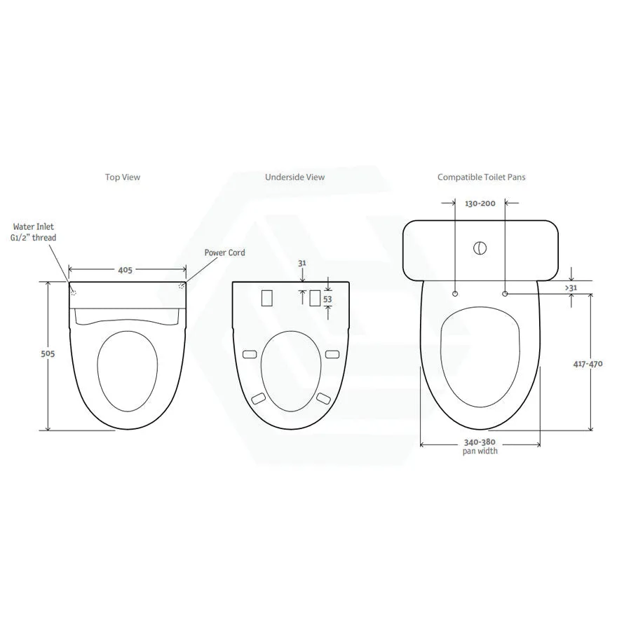 505x405x150mm Englefield Intelligent Electric Toilet Cover Bidet Seat Plus with Remote Control for toilet