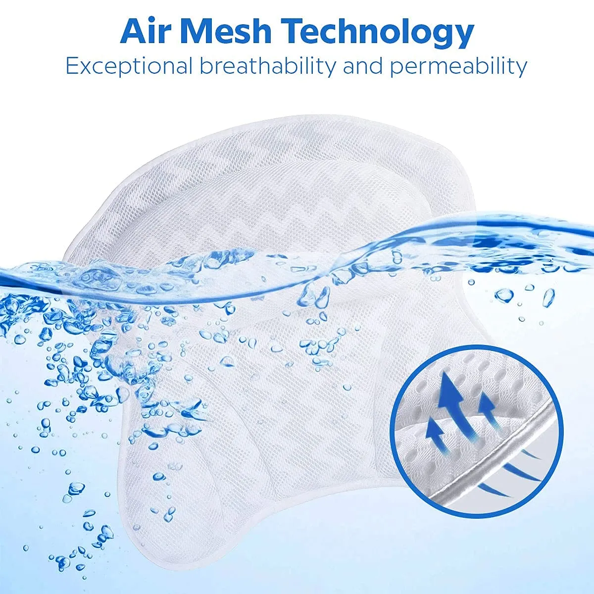ADOV Bath Pillow, Non-Slip Comfortable Luxury Bathtub Pillow with 6 Suction Cups, Ergonomic 3D Air Mesh Headrest Cushion for Head, Shoulder, Neck and Back Support Relaxation Home Spa Hot Tub Jacuzzi