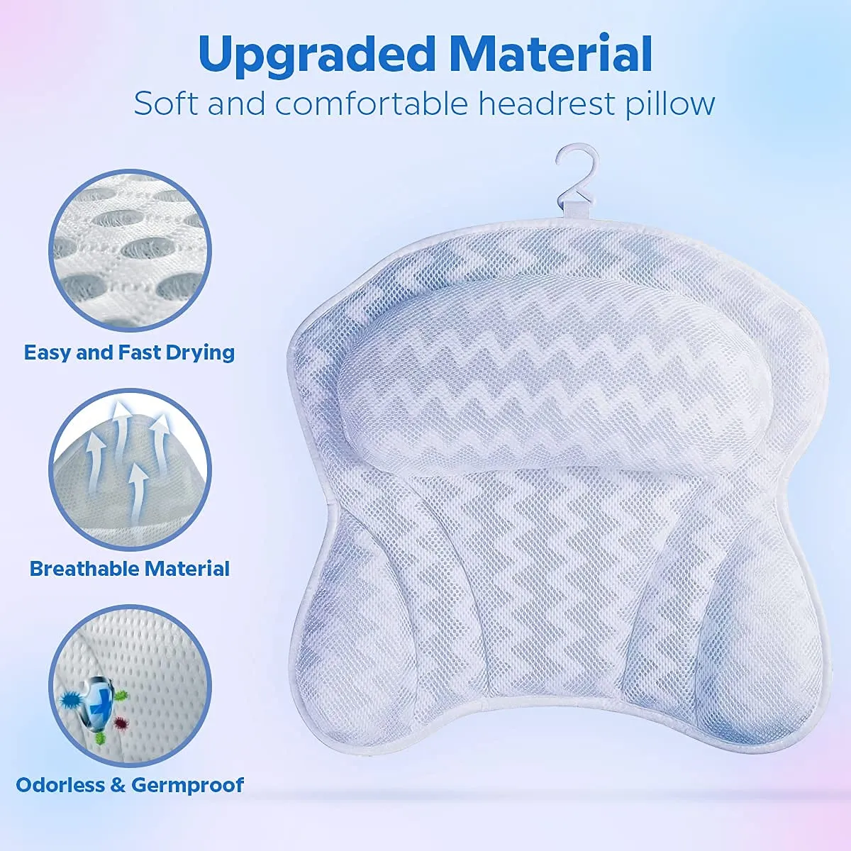 ADOV Bath Pillow, Non-Slip Comfortable Luxury Bathtub Pillow with 6 Suction Cups, Ergonomic 3D Air Mesh Headrest Cushion for Head, Shoulder, Neck and Back Support Relaxation Home Spa Hot Tub Jacuzzi