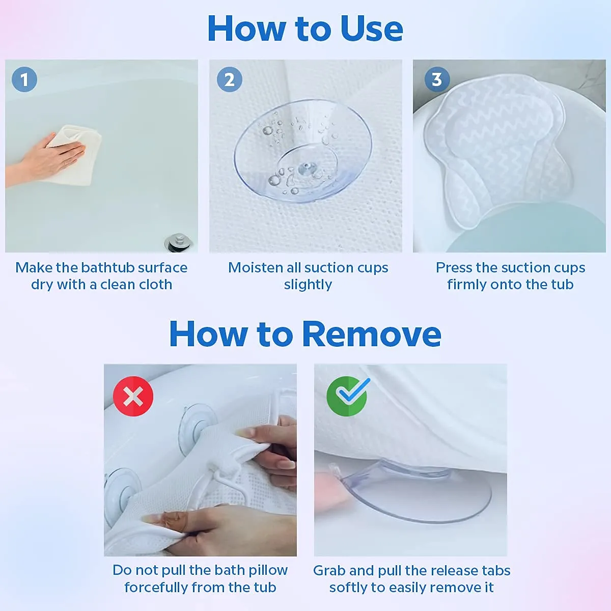 ADOV Bath Pillow, Non-Slip Comfortable Luxury Bathtub Pillow with 6 Suction Cups, Ergonomic 3D Air Mesh Headrest Cushion for Head, Shoulder, Neck and Back Support Relaxation Home Spa Hot Tub Jacuzzi