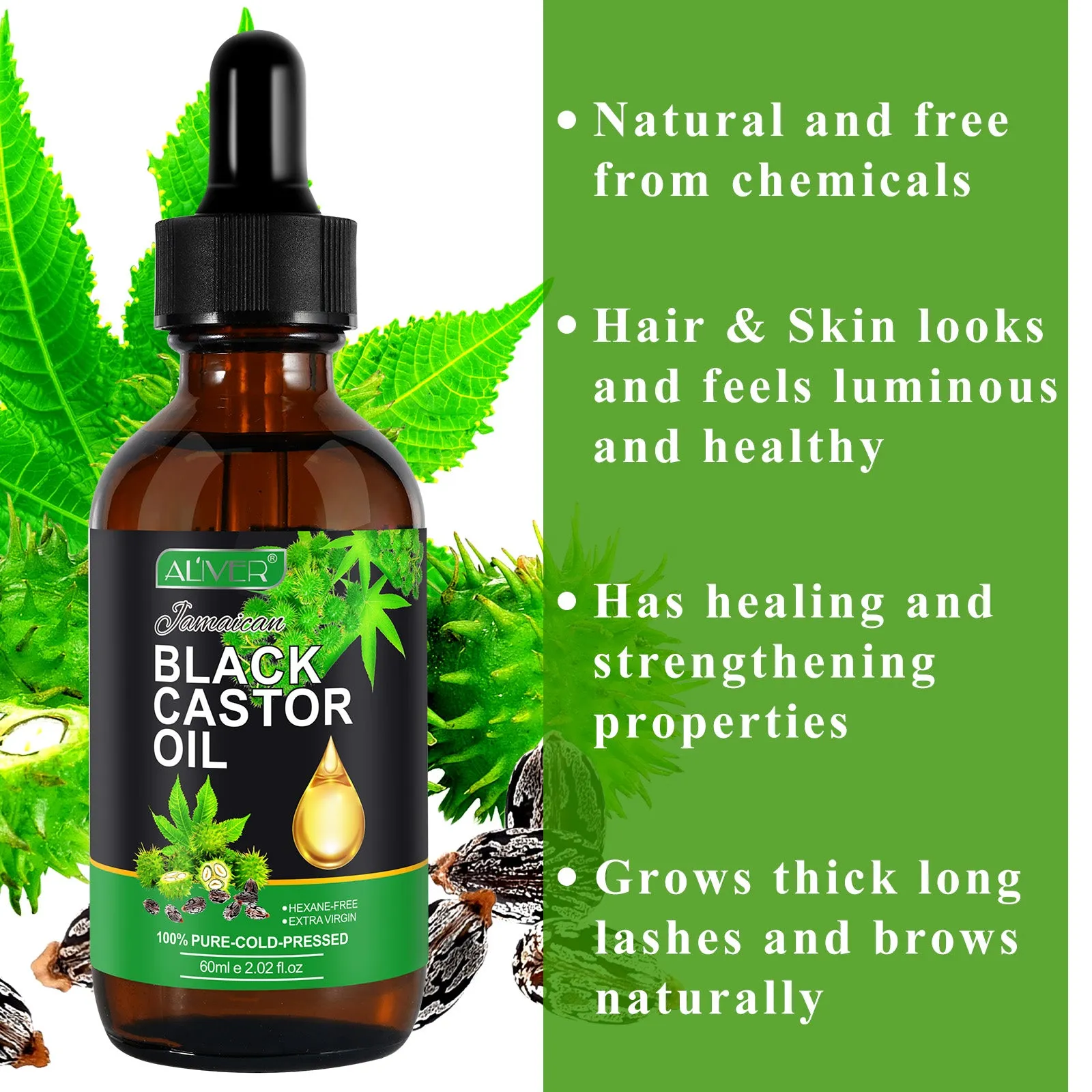 Aliver Gua Sha Tool (Green)   60ml Black Castor Massage Oil for Body