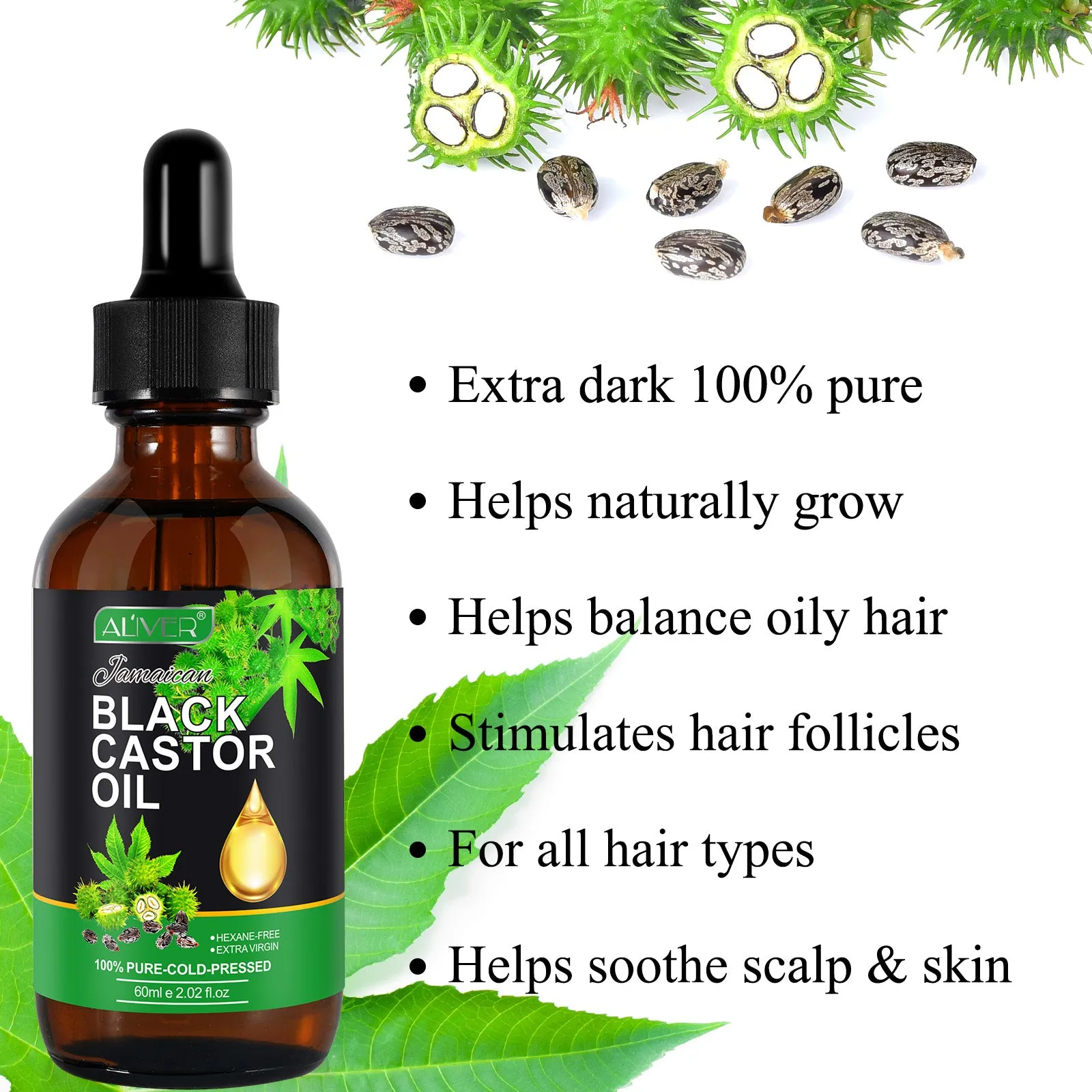 Aliver Gua Sha Tool (Green)   60ml Black Castor Massage Oil for Body