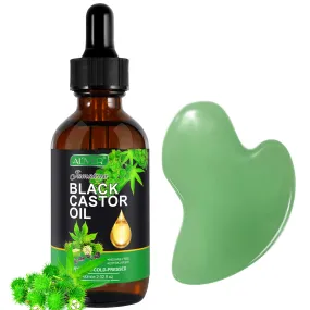 Aliver Gua Sha Tool (Green)   60ml Black Castor Massage Oil for Body