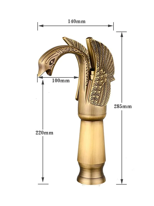 Antique Bathroom Sink Mixer Faucet, Washroom Basin Taps Brass Swan Shape Copper Electroplated Finish Vintage Style Single Handle One Hole Water Taps with Cold Hot Hose