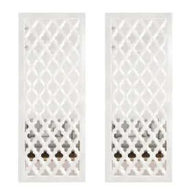ANTIQUE HOUSE IN Wall Mirror Decor Panel Wooden Hanging Jharokha Rectangular Wall Decor Frame for Living Room, Bed Room 30 x 12 Inch, White (Pack of 2)