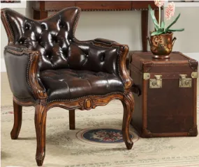 ARIEL WOODEN CARVING LEATHER ARMCHAIR