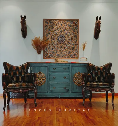 ARIEL WOODEN CARVING LEATHER ARMCHAIR