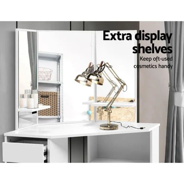 Artiss Corner Dressing Table With Mirror Stool