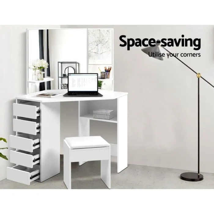 Artiss Corner Dressing Table With Mirror Stool