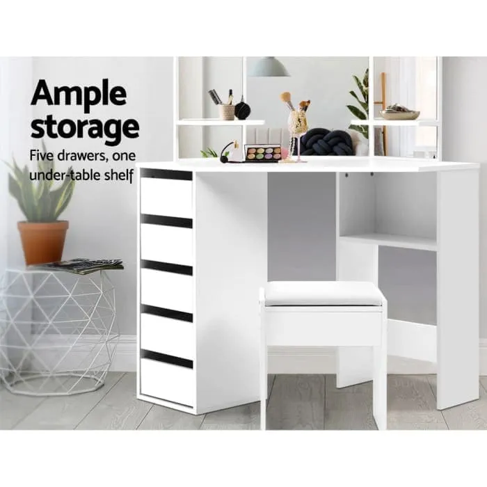Artiss Corner Dressing Table With Mirror Stool