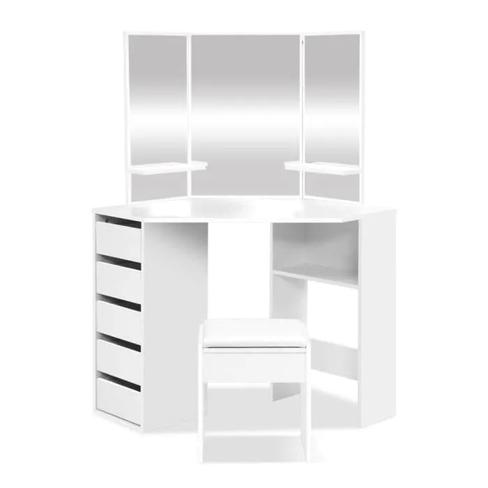 Artiss Corner Dressing Table With Mirror Stool