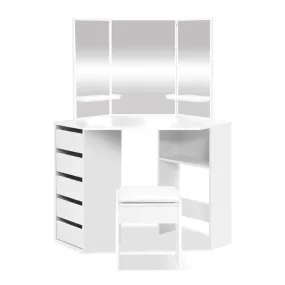 Artiss Corner Dressing Table With Mirror Stool