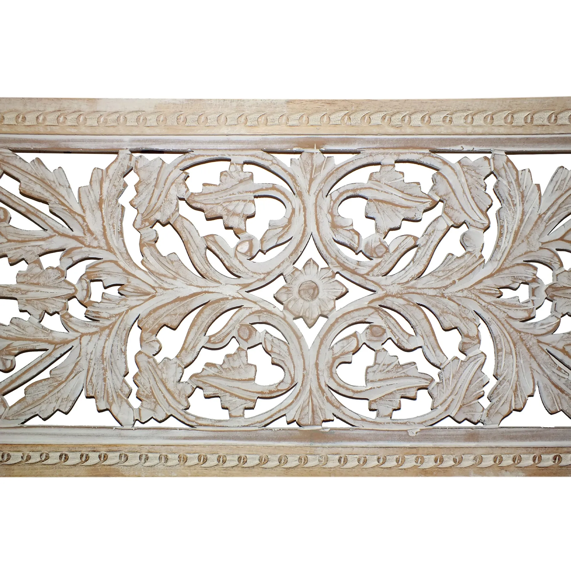 Attractive Mango Wood Wall Panel Hand Crafted With Intricate Details, White