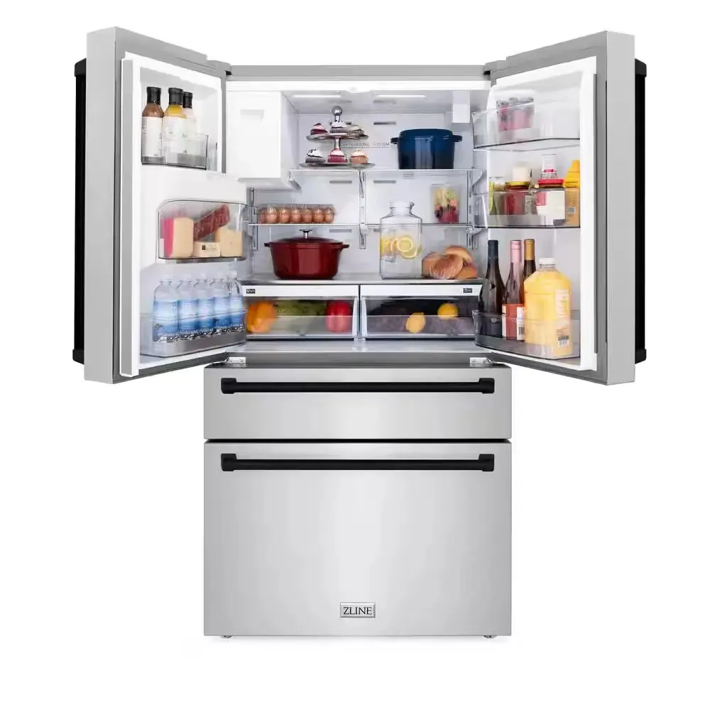Autograph Edition 36 In. 4-Door French Door Refrigerator with Ice & Water Dispenser in Stainless Steel & Matte Black