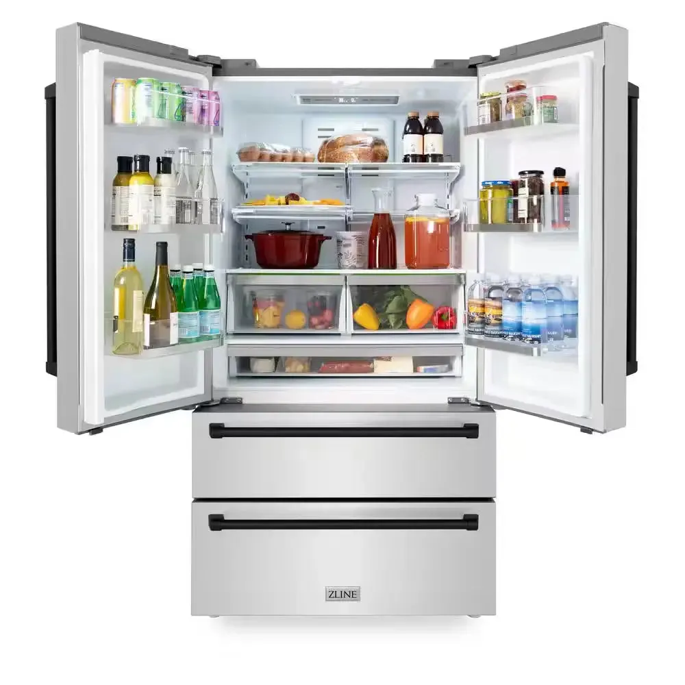 Autograph Edition 36 In. 4-Door French Door Refrigerator with Internal Ice Maker in Stainless Steel & Matte Black