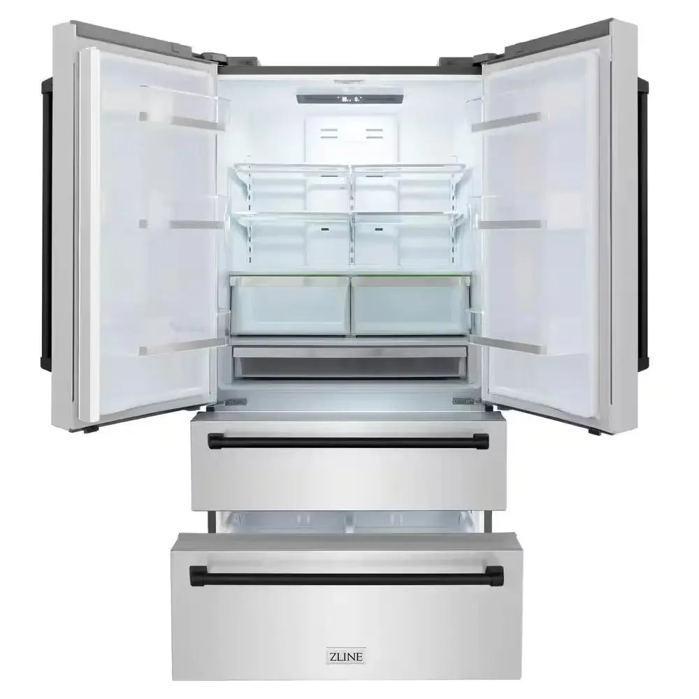 Autograph Edition 36 In. 4-Door French Door Refrigerator with Internal Ice Maker in Stainless Steel & Matte Black