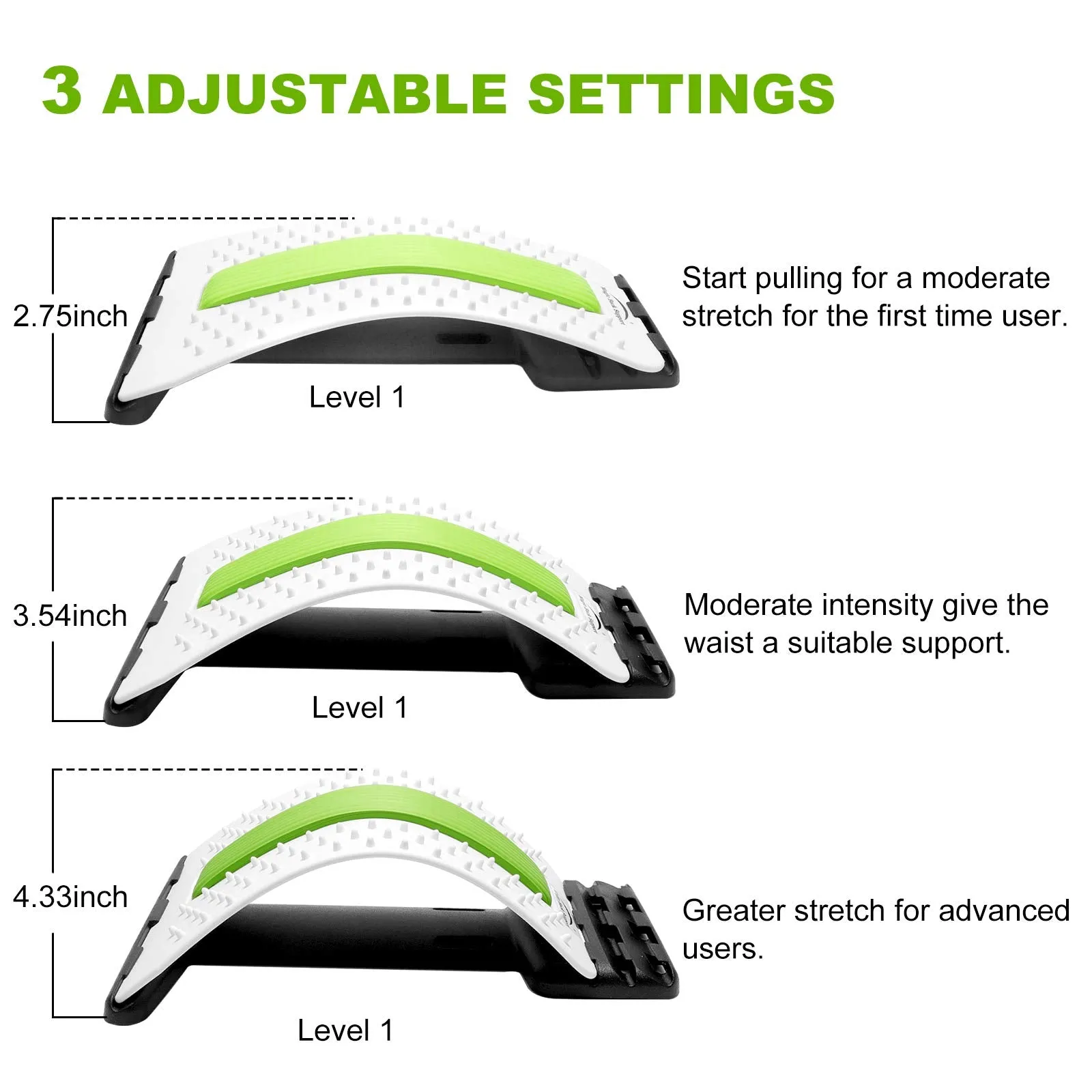 Back Stretcher - Lower and Upper Back Pain Relief, Lumbar Stretching Device，Posture Corrector - Back Support for Office Chair | Get Muscle Tension (White/Green) White/Green