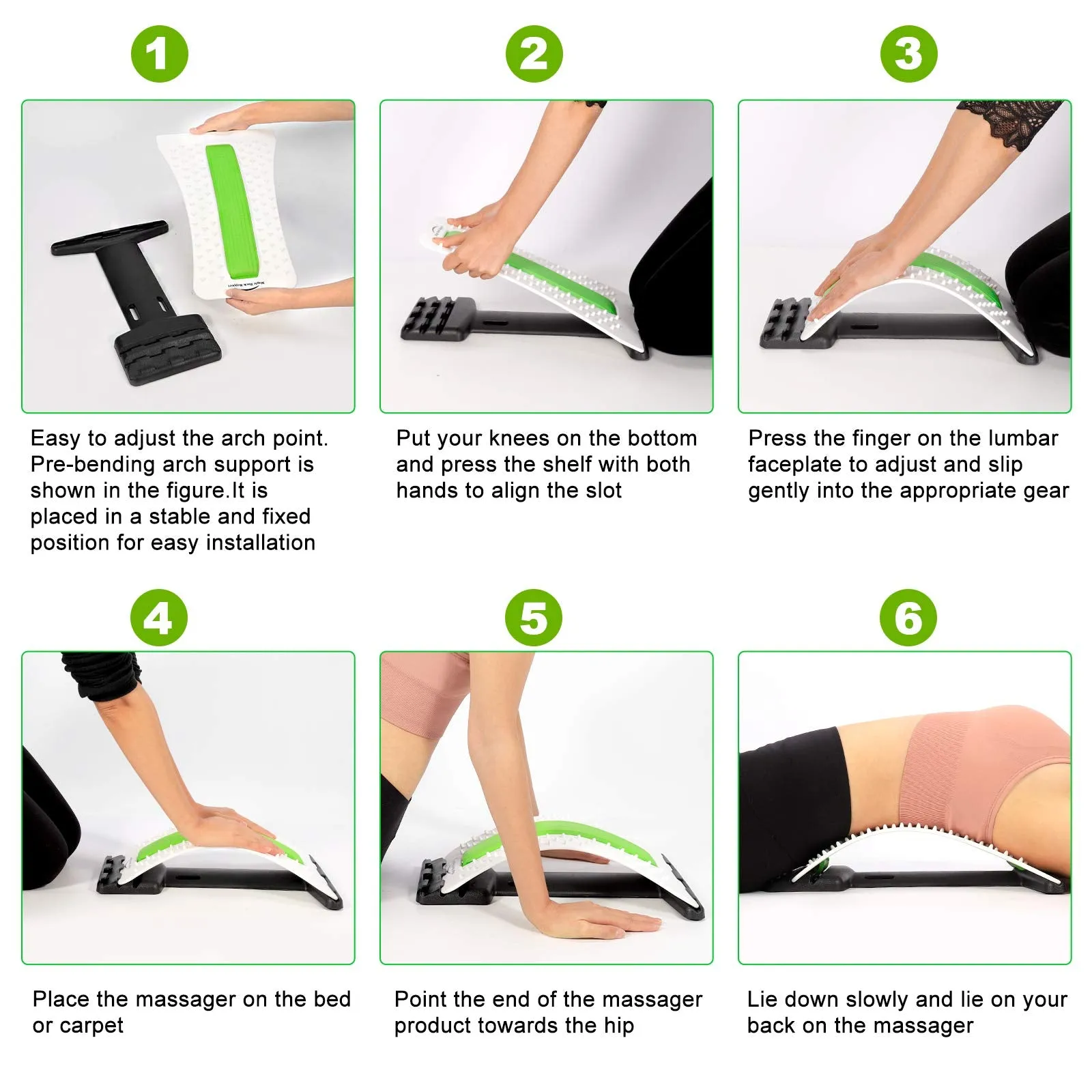 Back Stretcher - Lower and Upper Back Pain Relief, Lumbar Stretching Device，Posture Corrector - Back Support for Office Chair | Get Muscle Tension (White/Green) White/Green