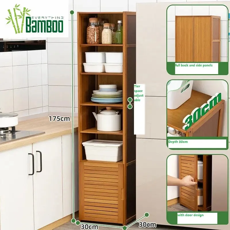 Bamboo Shelf Narrow Tall Corner Shelf Organizer Display Shelf Small Space Storage Shelf BSO06