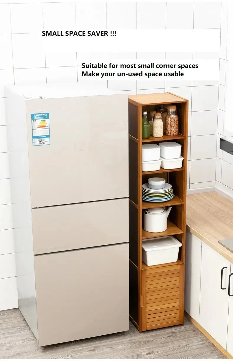 Bamboo Shelf Narrow Tall Corner Shelf Organizer Display Shelf Small Space Storage Shelf BSO06