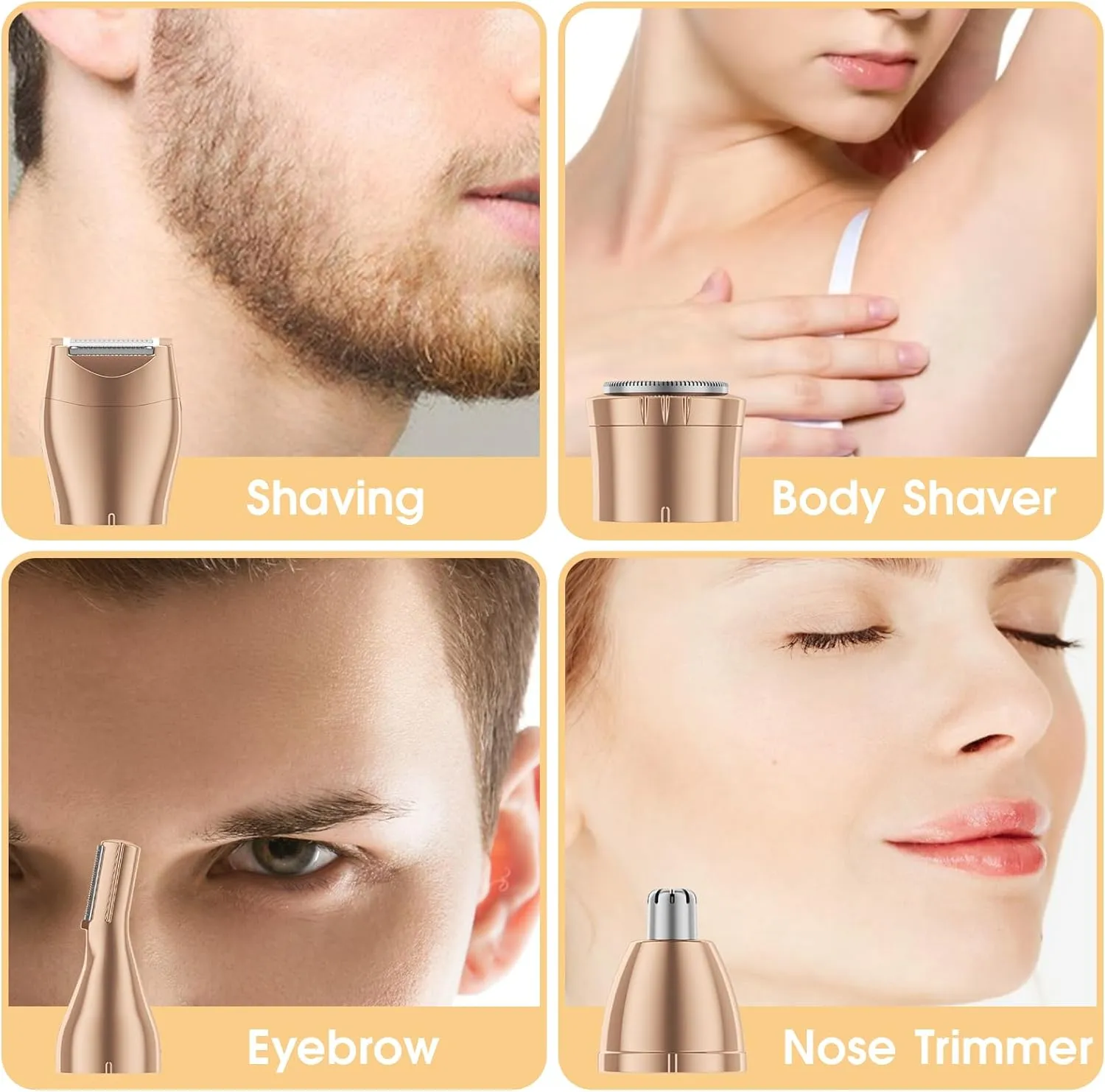 Bikini Trimmer & Hair Clippers for Women - Waterproof Electric Razor and 4 in 1 Bikini Shaver Set, Deluxe Hair Trimmer, Wet/Dry Body Shaver for Nose Eyebrows Beard Pubic Hair, White