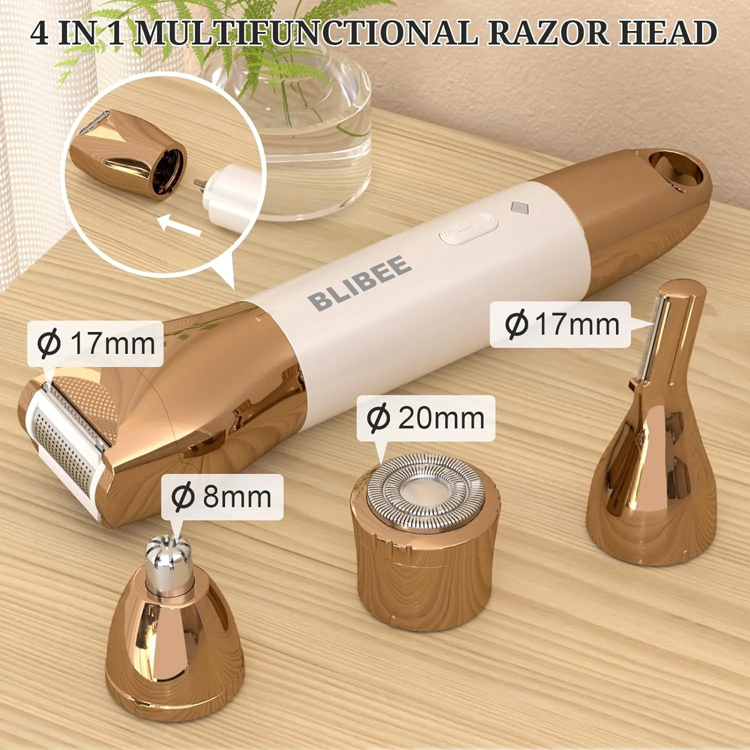 Bikini Trimmer & Hair Clippers for Women - Waterproof Electric Razor and 4 in 1 Bikini Shaver Set, Deluxe Hair Trimmer, Wet/Dry Body Shaver for Nose Eyebrows Beard Pubic Hair, White