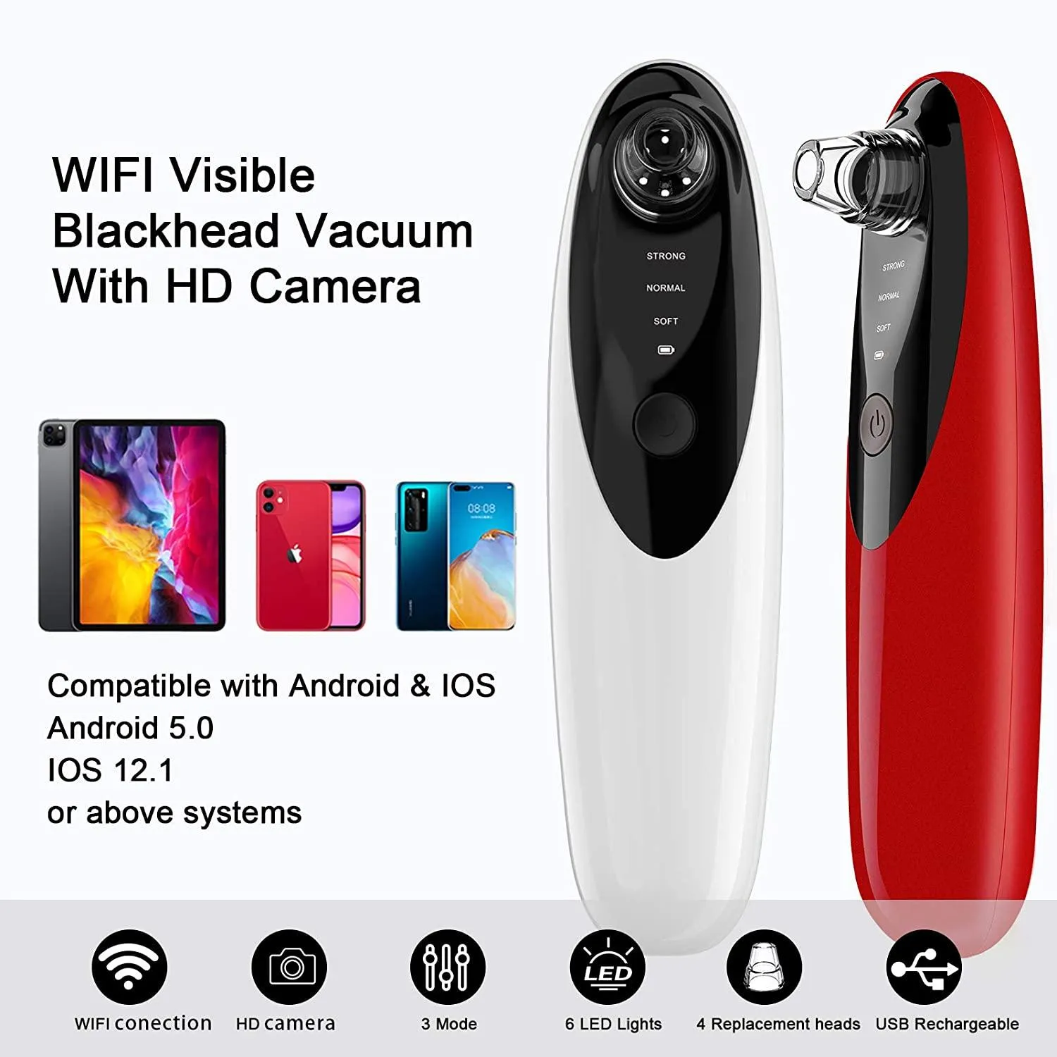 Blackhead Remover Vacuum with WiFi Camera, x10 Zoom Microscope Facial Tools with 3 Blackhead Sucker, Electric Blackhead Remover