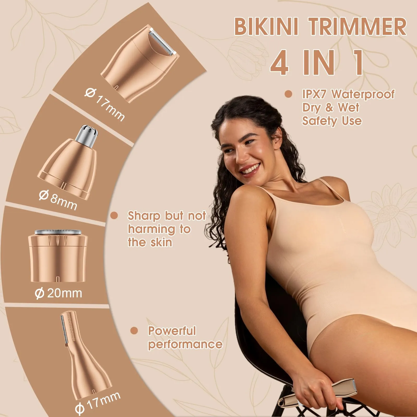 BLIBEE Bikini Trimmer & Hair Clippers for Women - Waterproof Electric Razor and 4 in 1 Bikini Shaver Set, Deluxe Hair Trimmer, Wet/Dry Body Shaver for Nose Eyebrows Beard Pubic Hair, White