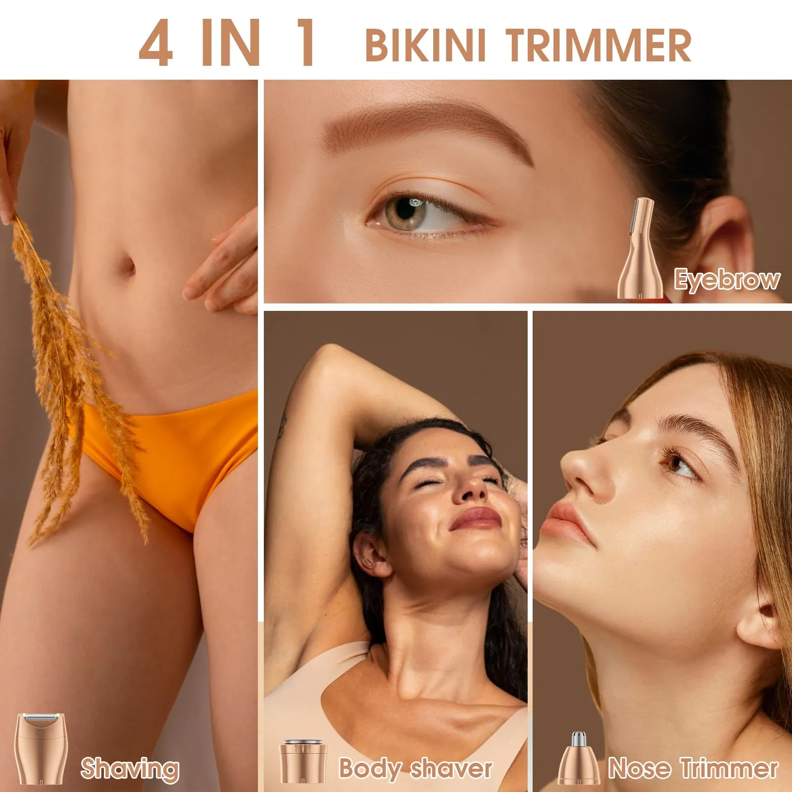 BLIBEE Bikini Trimmer & Hair Clippers for Women - Waterproof Electric Razor and 4 in 1 Bikini Shaver Set, Deluxe Hair Trimmer, Wet/Dry Body Shaver for Nose Eyebrows Beard Pubic Hair, White