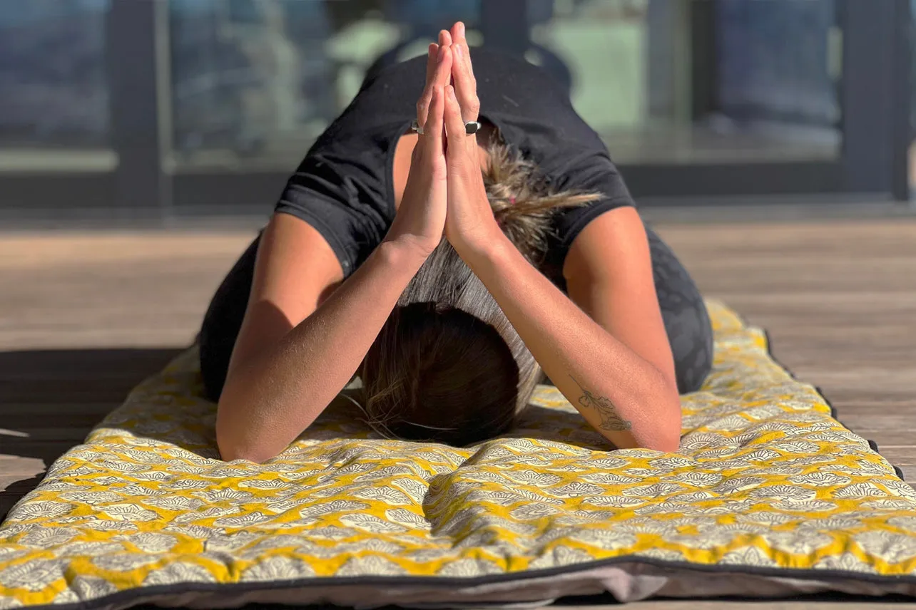 Block Print Restorative Yoga Mat with Towel and Carrying Case