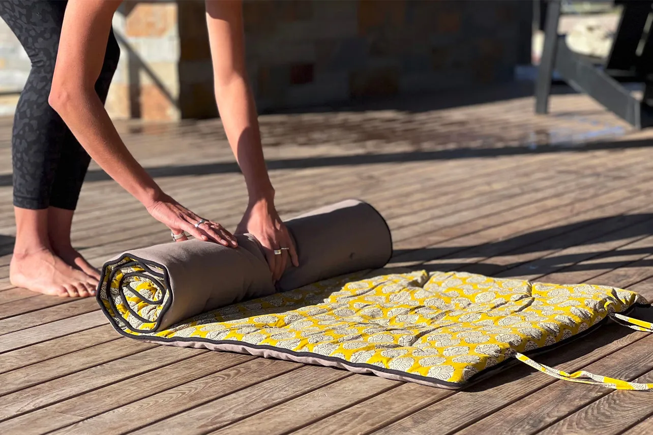 Block Print Restorative Yoga Mat with Towel and Carrying Case