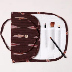 Brown - Ikat Fabric Multipurpose Segmented Make-up Brush Wrap Pouch/Case