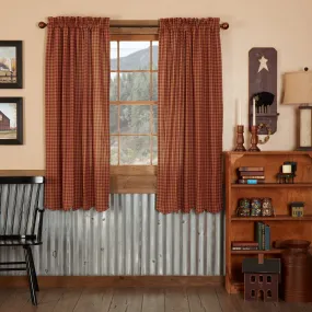 Burgundy Check Scalloped Lined Short Panel Curtains 63"