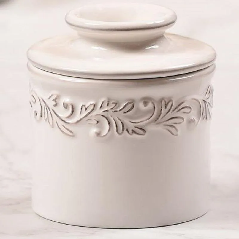 Butter Bell Crock Antique White Linen