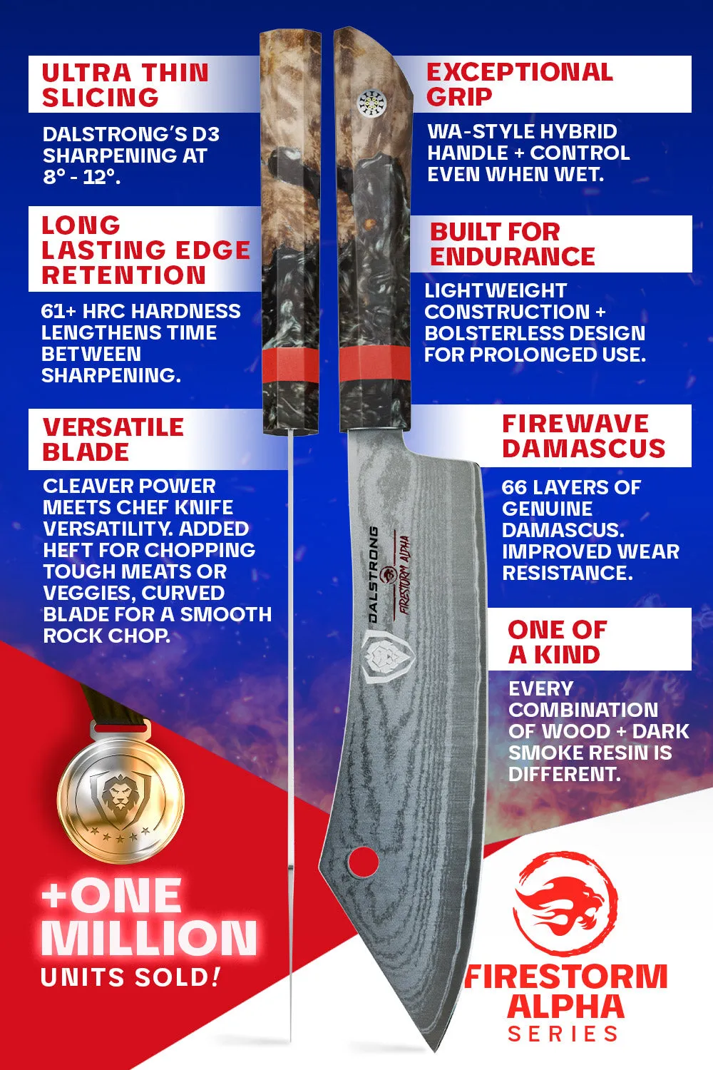 Chef & Cleaver Hybrid Knife 8" | "The Crixus" | Firestorm Alpha Series | Dalstrong ©